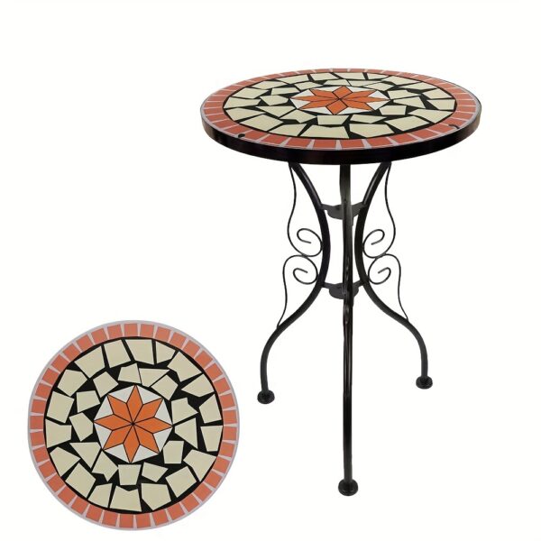 Glass Top Round Pedestal Table Set for Outdoor Patio Balcony - Decorative Mosaic Design, Durable Stained Glass Coffee Tables - Image 3