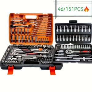 Ultimate 151/46-piece set of automotive machinery tool kits - high-quality ratchet torque wrench and multi-screwdriver sets - ultra-portable, integrated solution for automotive, bicycle and motorcycle repair tools