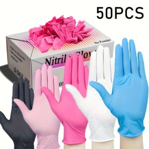 50pcs Multi-Color Disposable Nitrile Gloves for Kitchen, Pet Bathing, Hair Dye, Manicure & Food Prep - Essential Household Cleaning Supplies, Small Tools, Disposable Apparel