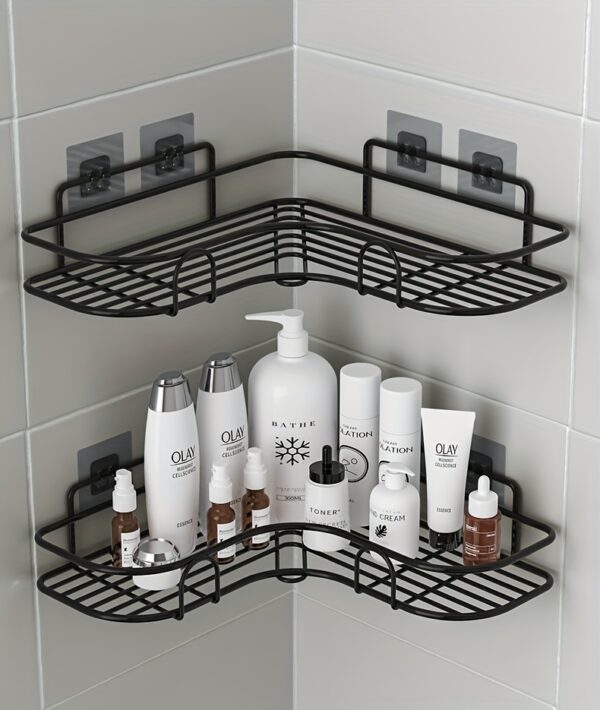 1pc Punch-Free Corner Shelf, Bathroom Rack, Wall-Mounted Storage For Toilet, Bathroom Shampoo Lotion Cosmetic Storage Rack, Bathroom Accessories - Image 6