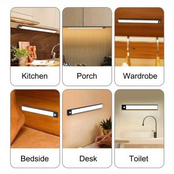 1pc KATHYLIGHT LED Motion Sensor Cabinet Light, Brushed Metal Strip Sconce with Voice Control, Wireless Magnetic USB Rechargeable, Auto-shut-off, Detachable Fixture, Plastic Shade, for Wardrobe, Closet, Kitchen, Stairs, Corridor, Shelf - 800mAh Lithium Ba - Image 26