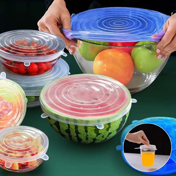 6 Silicone Stretch Lids, Reusable Durable Food Storage Covers for Bowls, Fits Most Containers in 6 Different Sizes, Dishwasher and Refrigerator Safe - Image 16