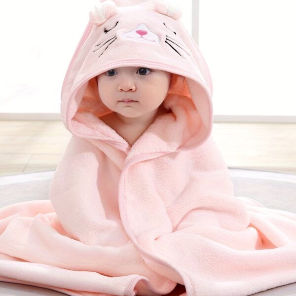 Super Absorbent Microfiber Baby Bathrobe - Adorable Elephant Hooded Towel with Matching Hat, Soft & Cozy for Boys and Girls 0-2 Years, Cartoon Design, Machine Washable, Baby Bath Accessories - Image 9