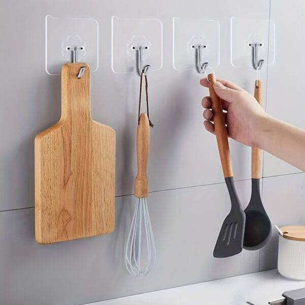10pcs of Strong Adhesive Kitchen Hooks Adhesive Suction Cups Punch-Free Suction Cups Bathroom Wall-Mounted Toilet Wall Traceless Adhesive Hooks Towel Hook Combination Multi-Functional Hanging Convenient Storage Wall Hooks, Utility Hooks - Image 7