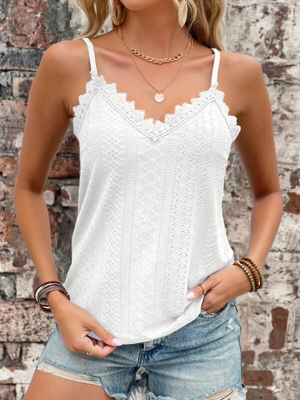 Eyelet Contrast Lace Cami Top, Casual V-neck Spaghetti Strap Top For Summer, Women's Clothing For Coquette/Cute/Y2K Style - Image 59