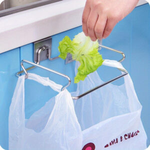 Stainless Steel Kitchen Trash Bag Holder - Easy Install, Wall-Mounted Garbage Storage Rack for Cabinet Door, Vegetable Scrap Holder | Modern Trash Solution | Stainless Steel Rack, Garbage Bag Holder