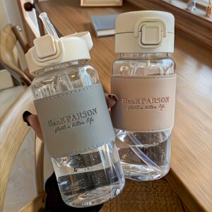 1pc HankParson 500ml/17oz BPA-Free Plastic Water Bottle with Straw, Leak-Proof Flip-Top Clear Tumbler for Outdoor Sports, Fitness, Travel - Freezer Safe Round Shape