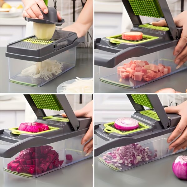 16pcs/Set Multifunctional Vegetable Chopper, Onion Mincer Cutter With Container, Interchangeable Blades, Household Potato Shredder, Fruit Slicer, Veggie Slicer, Kitchen Accessories - Image 5