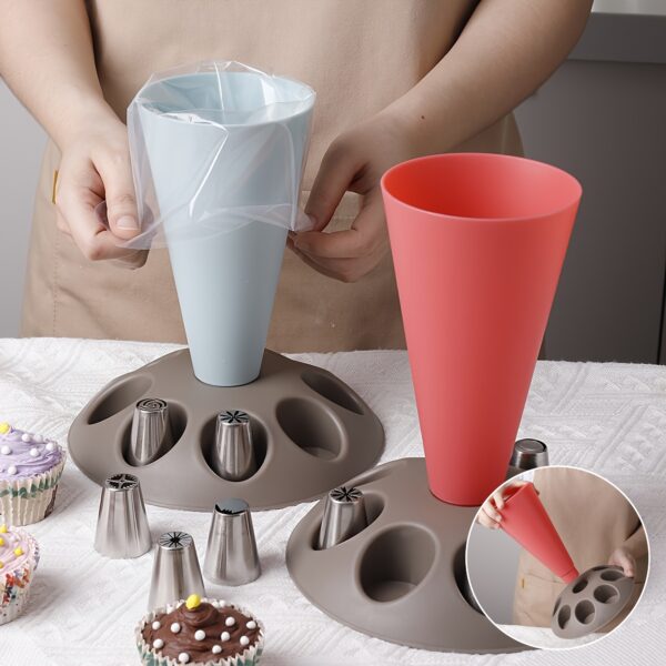 1pc Food-Safe Polypropylene Piping Bag Stand with Multiple Cupcake Decorating Nozzles - Ergonomic Design for Easy Filling, Durable Baking Tool for Holidays, Birthdays, Weddings & Special Occasions, Festive Pastry Accessory | Functional Kitchenware | Easyc - Image 10