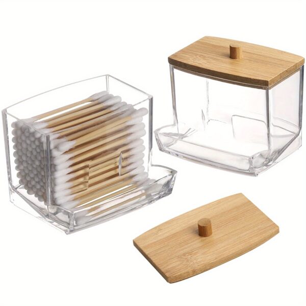 1pc Clear Acrylic Swab Holders With Wooden Lid, Dust-proof Storage Jars For Swab, Jewelry, Powder Puffs, Beauty Eggs, Household Storage Organizer For Dresser, Desktop, Bathroom, Home, Dorm - Image 13