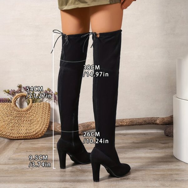Women's Solid Color Block Heeled Boots, Fashion Side Zipper Dress Pumps, Stylish Over The Knee Boots - Image 8