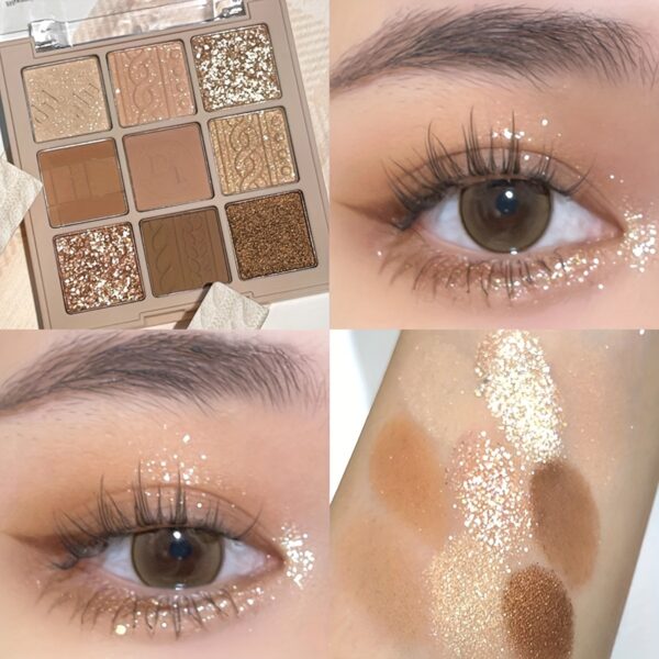 9-color Eyeshadow Palette Low Saturated Matte Pearly Glitter Velvet Texture Brown Color Taro Milk Tea Nude Pink Purple Eyeshadow Waterproof And Long-lasting Makeup - Image 8