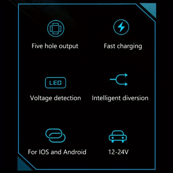 Car Charger 5 Ports USB Super Fast Charging Intelligent Phone Charging Voltage Detection Digital Display Car Adapter Mobile Phone Charger - Image 9