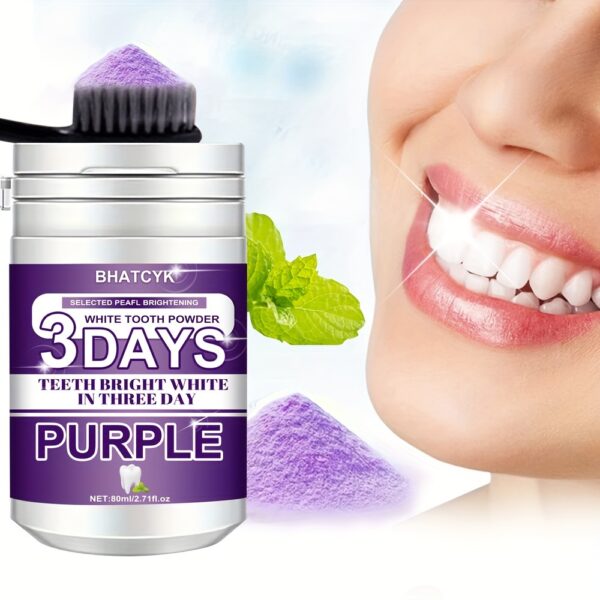 Purple Teeth Whitening Powder, Deep Cleaning Formula, Fresh Mint Flavor For Daily Oral Care, Travel Size - Image 3