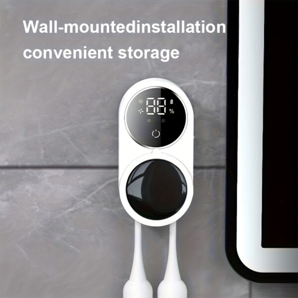 1pc Smart Dual Toothbrush Sterilizer, Automatic Cycle, Power Display, Wall-Mounted, USB Charging, ≤36V, 1800mAh Lithium Polymer Battery, Rechargeable - Ideal Bathroom Accessory, Perfect Gift for Family & Friends - Image 2