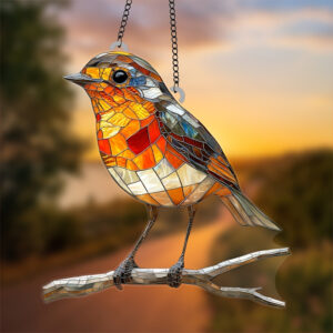 Robin Sunshine Catcher, 20.32x20.32 cm Acrylic Wall Decor, Perfect for Kitchen, Farmhouse, Garden, Country Home - Ideal Gift for Animal and Bird Lovers, Rustic Home Accent|Mosaic Robin Design|Acrylic Sun Catcher