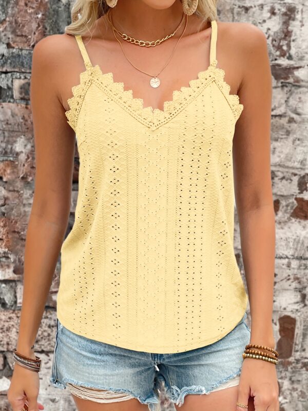 Eyelet Contrast Lace Cami Top, Casual V-neck Spaghetti Strap Top For Summer, Women's Clothing For Coquette/Cute/Y2K Style - Image 43