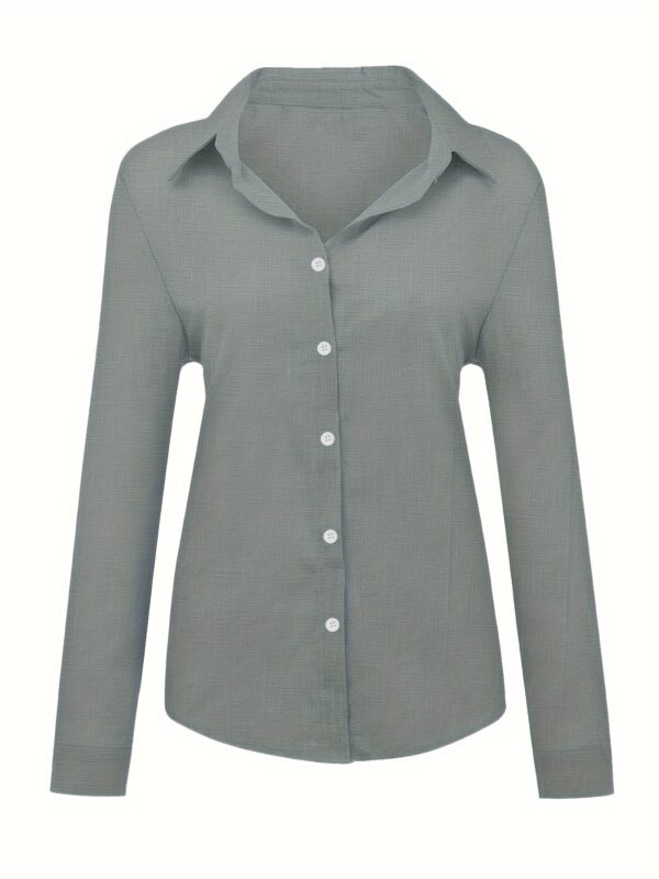 Women's Light Blue Linen Shirt - Elegant Casual Loose Fit Long Sleeve Blouse with V-Neck & Semi-Sheer Design, Machine Washable Spring/Fall Top for Casual or Formal Outfits, Fall Wardrobe, Relaxed Style, Breathable Fabric, Versatile Clothing, Stylish Outfi - Image 19