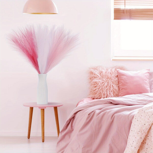 21pcs Boho Chic Artificial Pampas Grass - Soft Pink & White Faux Reed Feathers for Vase Arrangements, Perfect for Home, Wedding, and Farmhouse Decor, 55.88cm Tall Adjustable Stems, Flower Decor - Image 15