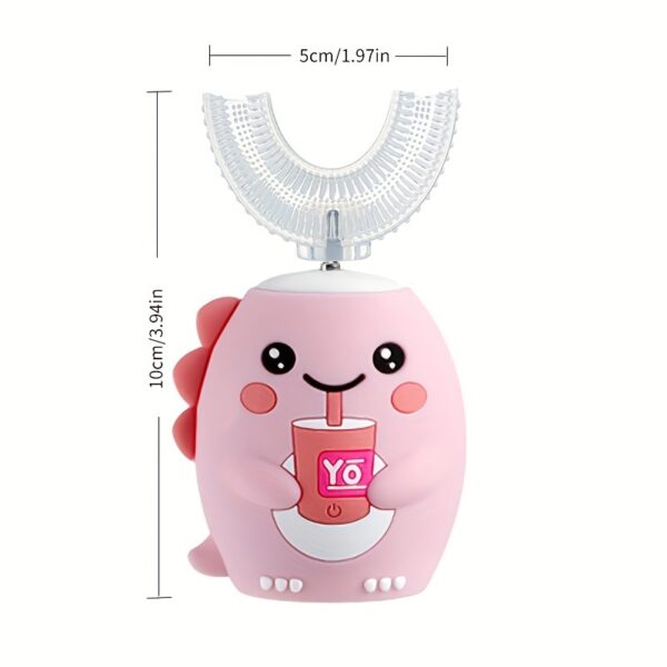 Youngsters's U-shaped electric toothbrush with 3 brush heads, rechargeable, cartoon dinosaur toothbrush, 59 seconds timer, 360 degree cleaning - Image 4