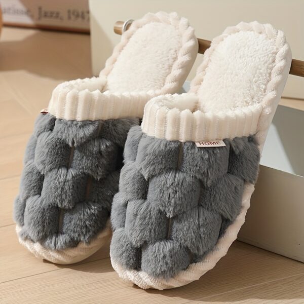 Cozy & Chic Women's Winter Plush Slippers - Soft, Warm Indoor Comfort with Non-Slip PVC Sole, Cream Cuff Detail, Hand Washable - Perfect for Home Relaxation - Image 21