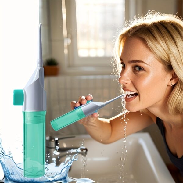 Portable Manual High-Pressure Water Flosser - Battery-Free Interdental Cleaner with Teal Reservoir, Ergonomic Handle & Compact Design for Deep Cleaning, Freshens Breath - Oral Care Essential for All, Travel-Friendly, Modern Dental Tool, Userfriendly Desig - Image 2
