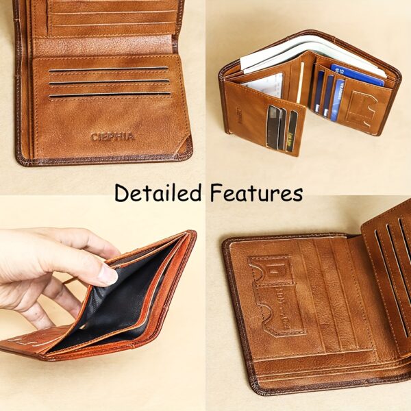1pc CIEPHIA Vintage Genuine Leather RFID Blocking Wallet for Men - Slim, Multi-Functional ID & Credit Card Holder, Deep Brown with Embossed Logo, Ideal Gift for Valentine's Day - Image 16
