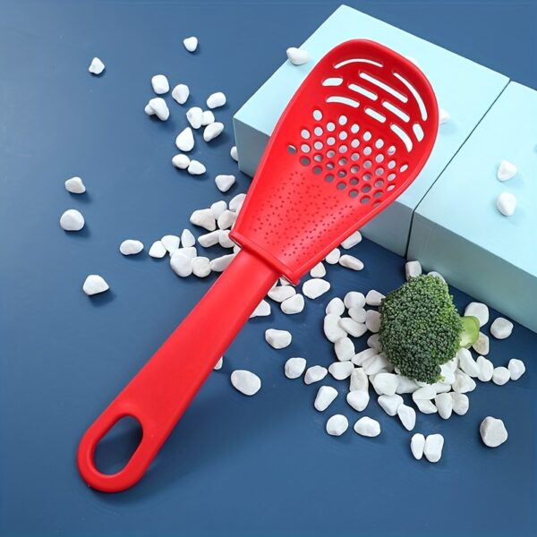 1pc Multi-Functional Kitchen Grinding Cooking Spoon - Red, Durable Plastic & Polypropylene, Ideal for Mashing, Draining & Grinding Ginger/Garlic, Perfect for Home Cooking & Food Prep - Image 9
