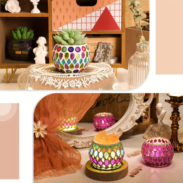 6-Piece Mosaic Glass Votive Candleholder Set - Handmade Stained Glass Tealight Holders for Tabletop Decor, Ideal for Christmas, Thanksgiving, Father's Day, Mother's Day & Graduation - Image 7