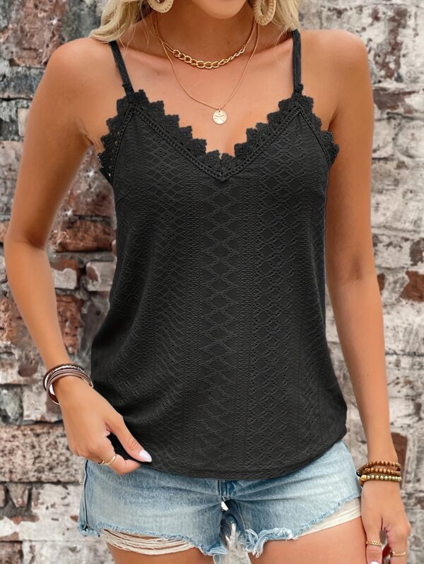 Eyelet Contrast Lace Cami Top, Casual V-neck Spaghetti Strap Top For Summer, Women's Clothing For Coquette/Cute/Y2K Style - Image 45