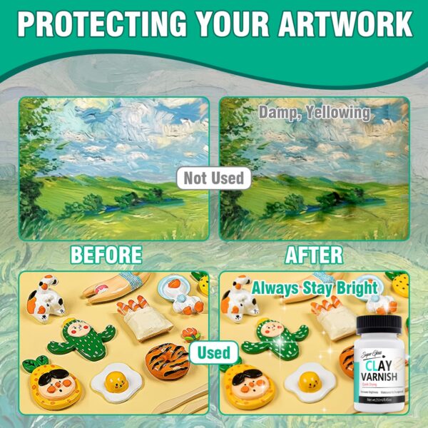 Clay Varnish with Brushes, Acrylic Varnish, Air Dry Clay Glaze, Glaze for air Dry Clay, Ceramics, Oil Painting, Wood, Waterproof, Preventing Crazing & Yellowing. - Image 9