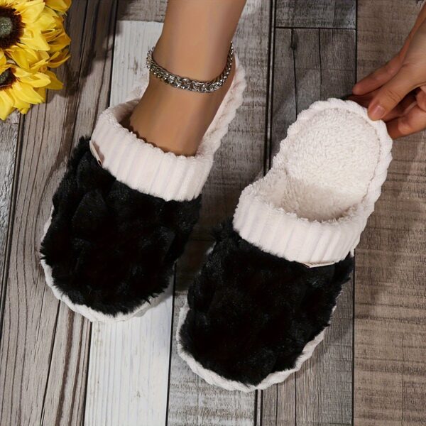 Colorblock Faux Fur Slippers, Casual Slip On Plush Lined Shoes, Comfortable Indoor Home Slippers - Image 23