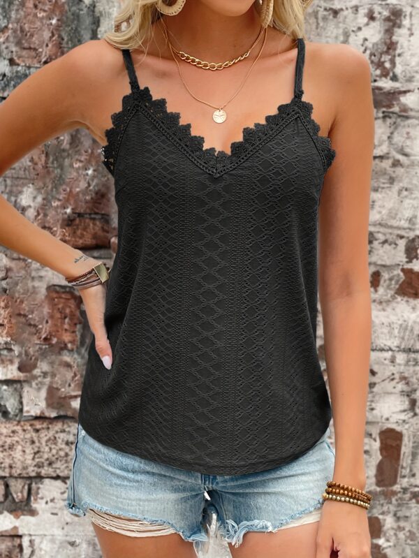 Eyelet Contrast Lace Cami Top, Casual V-neck Spaghetti Strap Top For Summer, Women's Clothing For Coquette/Cute/Y2K Style - Image 44