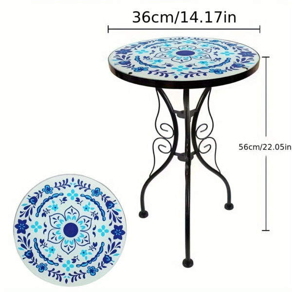 Glass Top Round Pedestal Table Set for Outdoor Patio Balcony - Decorative Mosaic Design, Durable Stained Glass Coffee Tables - Image 29