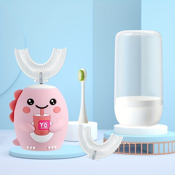 Youngsters's U-shaped electric toothbrush with 3 brush heads, rechargeable, cartoon dinosaur toothbrush, 59 seconds timer, 360 degree cleaning - Image 7