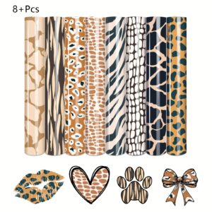 8pcs Leopard Print Heat Transfer Vinyl Sheets, 30.48cm x 24.89cm, Easy Cut & Weed for DIY T-Shirts, Tote Bags, Hats, Pants - Multicolor Crafting Supplies