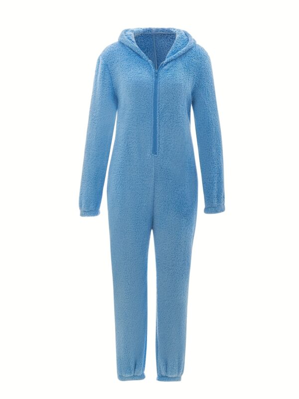 Fuzzy Hooded Pajama Jumpsuit For Music Festival, Comfy & Cute Long Sleeve Zipper Pajamas, Women's Lingerie & Sleepwear - Image 26