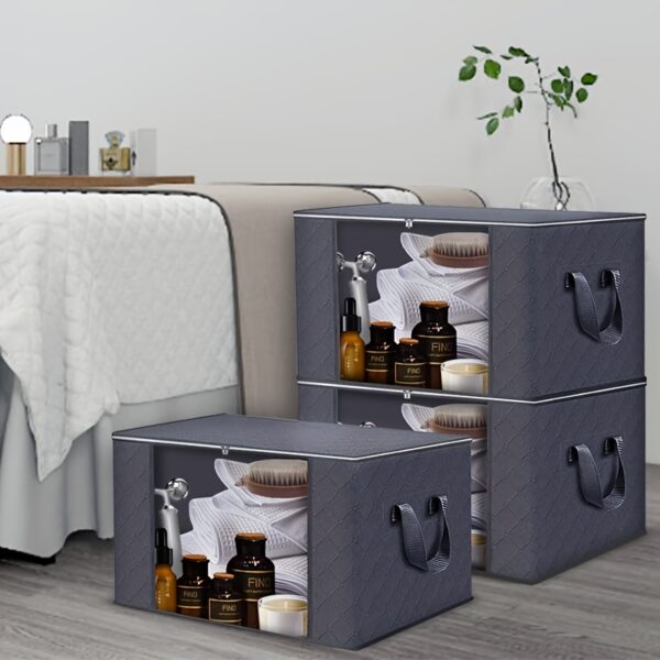 Large Capacity 3-Pack Foldable Grey Woven Fabric Storage Bins - Ideal for Home, Bedroom, Dorm, Spa Wardrobes - No Electricity Needed - Image 13