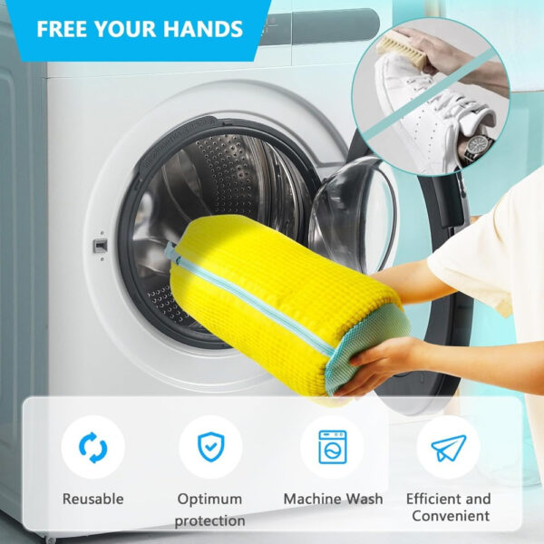 Yellow Shoe Washing Machine Bag for Washer & Dryer - Durable Polyester Laundry Bag with Zipper Closure, Soft Chenille Lining & Fluffy Padding to Protect Sneakers, Tennis Shoes, Casual Footwear, Laundry Bags - Image 6