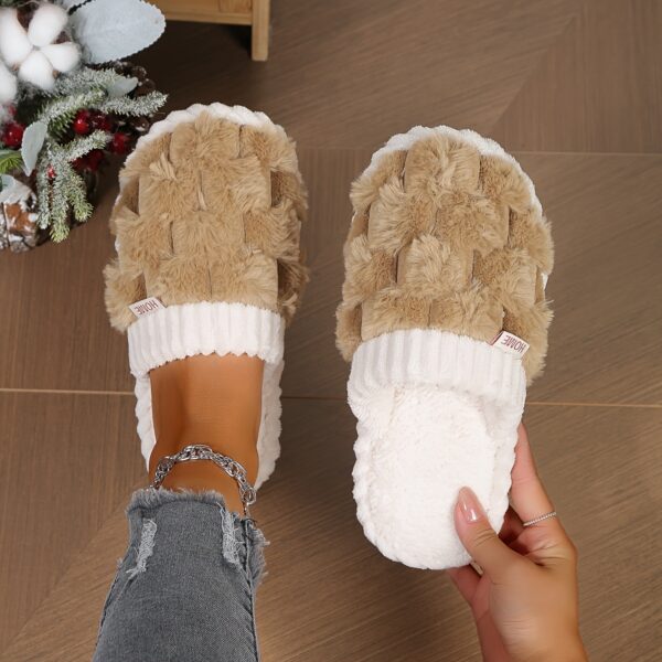 Colorblock Faux Fur Slippers, Casual Slip On Plush Lined Shoes, Comfortable Indoor Home Slippers - Image 17