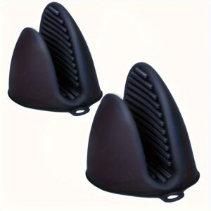 2pcs Black Silicone Oven Mitts - Heat Resistant, Textured Grip Pot Holders with Hanging Loop for Kitchen - Ideal for Cooking & Baking, Oven Mitts And Pot Holders