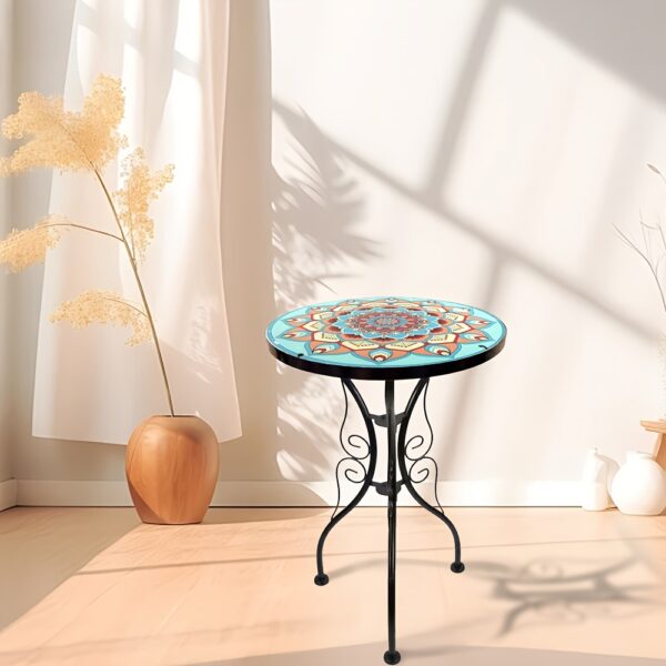 Glass Top Round Pedestal Table Set for Outdoor Patio Balcony - Decorative Mosaic Design, Durable Stained Glass Coffee Tables - Image 23