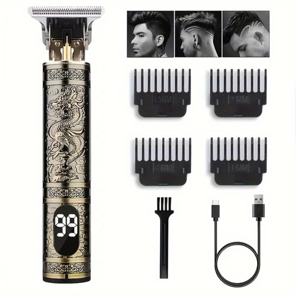 YAIAWISU Men's Cordless Hair Clippers & Beard Trimmer Kit - Golden, USB Rechargeable with LCD Display, Precise T-Blade, Includes Guide Combs & Accessories, 600mAh Battery, Rechargeable Hair Trimmer - Image 3