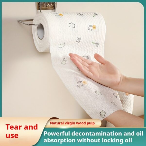 400-Sheet Roll of Efficient Disposable Kitchen Towels - Washable, Non-Stick Oil, Degreasing Cloths for Household Cleaning - Assorted Styles lazy rag kitchen paper towels - Image 3
