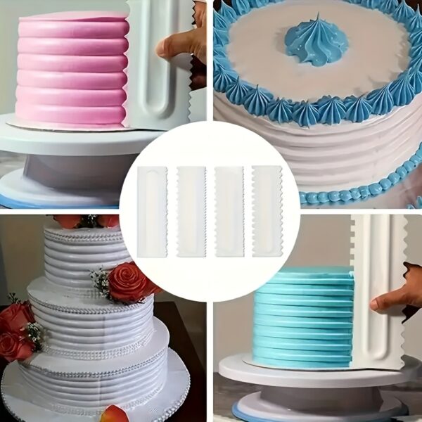 4pcs Cake Scraper Smoothening Set, Cream Cake Decoration Scraping Board Set, Striped Edge Profile Scraper, Cream Mousse Sawtooth Cake Icing Smoothening Board, for Cake, Pastry, Icing, Food Grade DIY Tools, Kitchen Baking Tools, Christmas, Halloween, Thank - Image 6