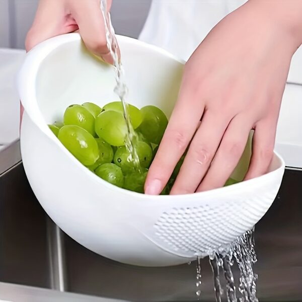[Food-Safe Basket] 1pc Food-Safe Plastic Multi-Functional Kitchen Washing Basket Basin | Efficient Draining, Rinsing Rice, Vegetables & Fruits - Space-Saving Design for Small Kitchens & Dishwashing - Image 2