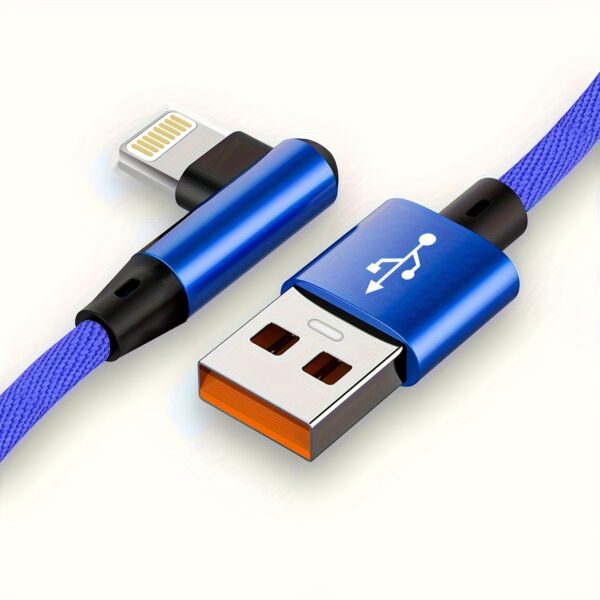 Ultra-Fast 90-Degree USB Charging Cable - Rapid Power Delivery, Tangle-Free Design, Wide Compatibility for iPhone 14/13/12/11/X/8/7/7Plus/6/6S/5, iPad, and More Devices - Image 3