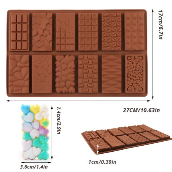 1pc, Non Stick 3D Silicone Chocolate Bar Mold, Break Apart, Large, For Wax Melts, Candy, Mousse Cake Mold - Image 2