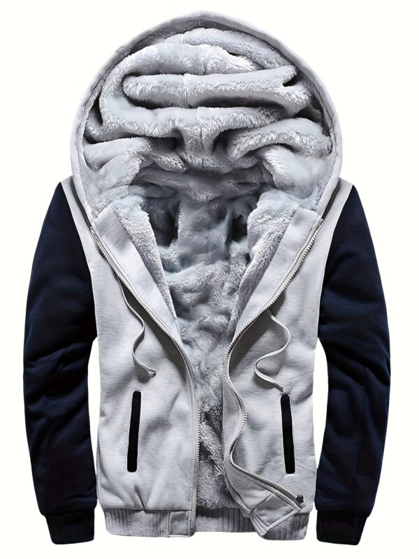 Men's Warm Fleece Hooded Jacket, Casual Color Block Jacket Coat For Fall Winter - Image 2