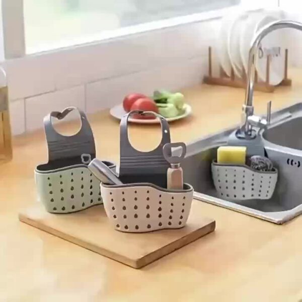 1pc Adjustable Snap Sink Sponge Holder - Durable Plastic, Space-Saving Kitchen Organizer with Drainage Basket for Dish Soap, Sponges & Utensils, White with Black & Green Accents, Dish Soap Holder|Modern Kitchen Accessory|Adjustable Snap Holder, Dish Soap - Image 10